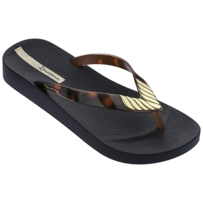 Black Brown Gold Ipanema Elegance Women's Flip Flops | CA-864729Q