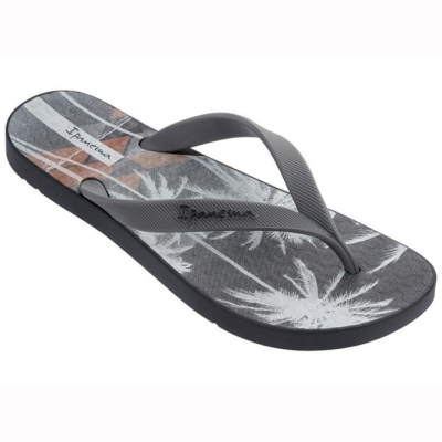 Black Grey Ipanema Arpoador Palm Men's Flip Flops | CA-385149M