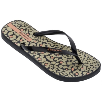 Black Ipanema Animal Print Women's Flip Flops | CA-750138C