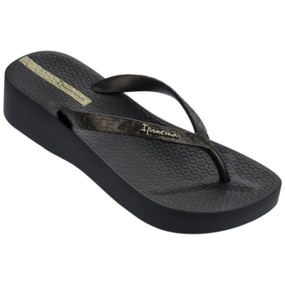 Black Ipanema Brasil Tropical Plat Women's Flip Flops | CA-580741O