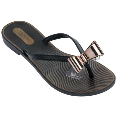 Black Ipanema Charm Bow Women's Flip Flops | CA-540823M