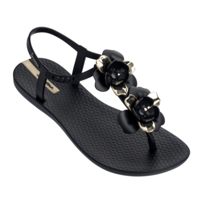 Black Ipanema Floral Women's Sandals | CA-645739M