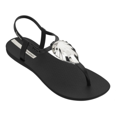 Black Ipanema Leaf Shine Women's Sandals | CA-359274K