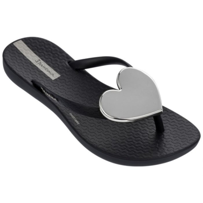 Black Ipanema Maxi Heart Kids' Flip Flops | CA-738921F