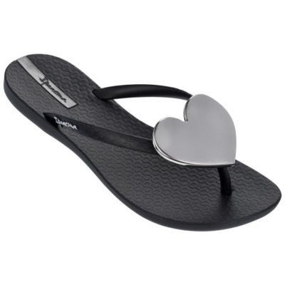 Black Ipanema Maxi Heart Women's Flip Flops | CA-715320Q