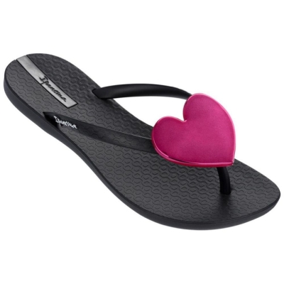 Black Red Ipanema Wave Heart Kids' Flip Flops | CA-329640V