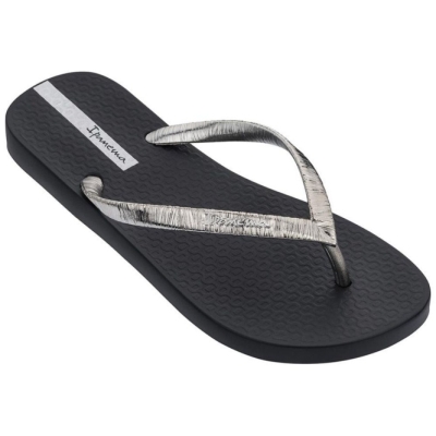 Black Silver Ipanema Foil Women's Flip Flops | CA-510679L