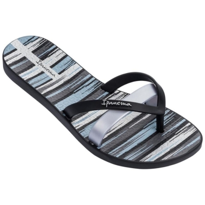 Black Silver Ipanema Kirei Silk IV Women's Flip Flops | CA-607458Q