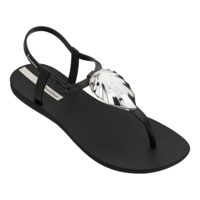 Black Silver Ipanema Leaf Women's Sandals | CA-539204W