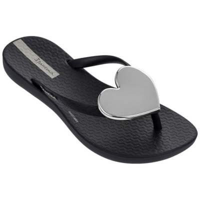 Black Silver Ipanema Wave Heart Kids' Flip Flops | CA-062573O