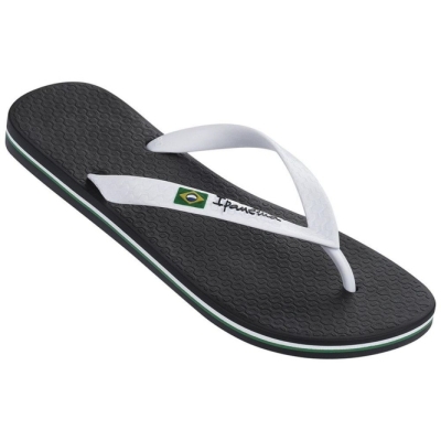 Black White Ipanema Brasil Classic II Ad Men's Flip Flops | CA-813460Z