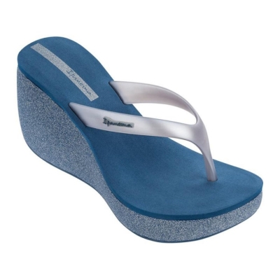 Blue Silver Ipanema Bolero II Wedge Women's Flip Flops | CA-056938Y