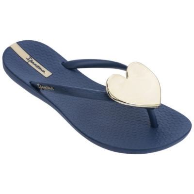 Gold Navy Ipanema Maxi Heart Women's Flip Flops | CA-937264F