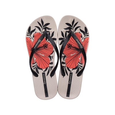 Ivory Black Orange Ipanema Ana Hibiscus Women's Flip Flops | CA-523817W