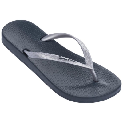 Navy Silver Ipanema Anatomic Tan Women's Flip Flops | CA-497083P