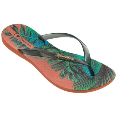 Orange Green Ipanema Wave Scenic Women's Flip Flops | CA-957243T