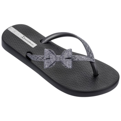 Silver Black Ipanema Lolita Bow Kids' Flip Flops | CA-260471E