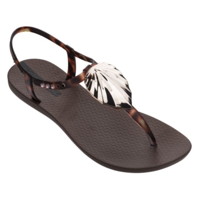 Taupe Ipanema Leaf Shine Women's Sandals | CA-847069K