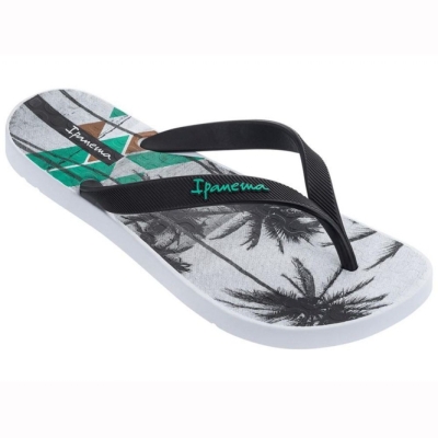 White Black Ipanema Arpoador Palm Men's Flip Flops | CA-127634Y