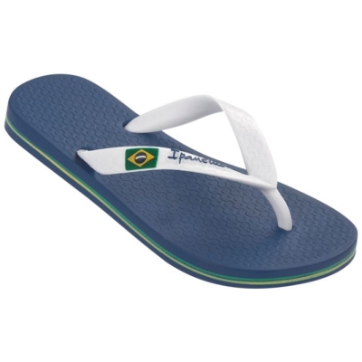 White Navy Ipanema Classic Brazil Kids' Flip Flops | CA-209768E